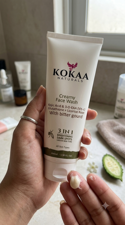 Kokaa Naturals  Creamy Face Wash with Bitter Gourd | Kojic Acid, Vitamin C, Glutathione & Licorice Root | Brightening & Dark Spot Cleanser | 100ml Pack of 2