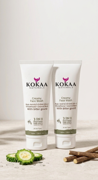 Kokaa Naturals  Creamy Face Wash with Bitter Gourd | Kojic Acid, Vitamin C, Glutathione & Licorice Root | Brightening & Dark Spot Cleanser | 100ml Pack of 2
