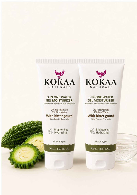 Kokaa Naturals 3-in-1 Water Gel Moisturizer with Bitter Gourd | Hydrating | Brightening | Skin Barrier formula with Niacinamide, Hyaluronic Acid & Rice Water Pack of 2
